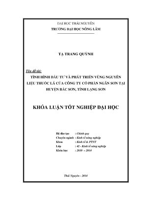 Luận văn thạc sĩ tình hình đầu tư và phát triển vùng nguyên liệu thuốc lá của công ty cổ phần ngân sơn tại huyện bắc sơn tỉnh lạng sơn