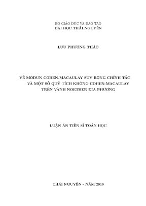 Luận án tiến sĩ về môđun cohen macaulay suy rộng chính tắc và một số quỹ tích không cohen macaulay trên vành noether địa phương