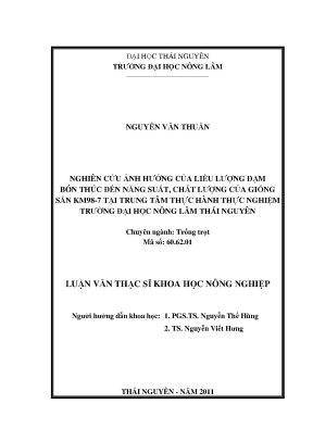 Luận văn thạc sĩ nghiên cứu ảnh hưởng của liều lượng đạm bón thúc đến năng suất chất lượng của giống sắn km98 7 tại trung tâm thực hành thực nghiệm trường đại học nông lâm thái nguyên