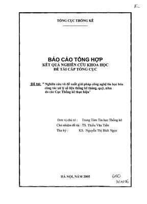 Luận văn nghiên cứu và đề xuất giải pháp công nghệ tin học hóa công tác xử lý số liệu thống kê tháng quý năm do các cục thống kê thực hiện