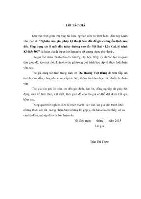 Luận văn thạc sĩ nghiên cứu giải pháp kỹ thuật neo đất để gia cường ổn định mái dốc ứng dụng xử lý mái dốc taluy đường cao tốc nội bài lào cai lý trình km45 300