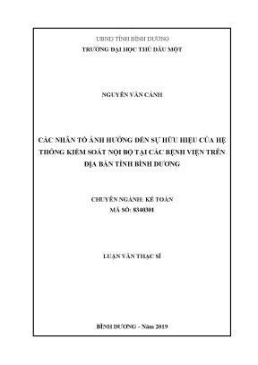 Luận văn thạc sĩ các nhân tố ảnh hưởng đến sự hữu hiệu của hệ thống kiểm soát nội bộ tại các bệnh viện trên địa bàn tỉnh bình dương