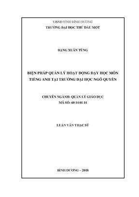 Luận văn thạc sĩ biện pháp quản lý hoạt động dạy học môn tiếng anh tại trường đại học ngô quyền