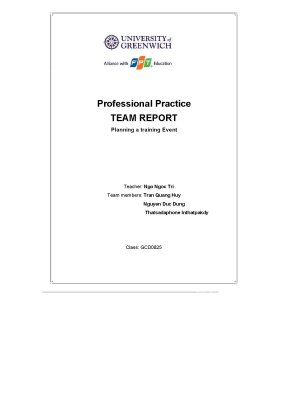 Tiểu luận professional practice team report planning a training event