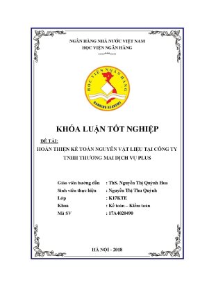 Khóa luận tốt nghiệp kế toán kiểm toán hoàn thiện kế toán nguyên vật liệu tại công ty tnhh thương mại dịch vụ plus