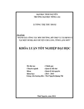 Luận văn đánh giá công tác bồi thường hỗ trợ và tái định cư tại một số dự án trên địa bàn huyện chi lăng tỉnh lạng sơn