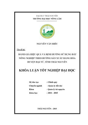Luận văn thạc sĩ đánh giá hiệu quả và định hướng sử dụng đất nông nghiệp theo hướng sản xuất hàng hóa huyện đại từ tỉnh thái nguyên