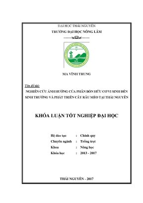 Luận văn nghiên cứu ảnh hưởng của phân bón hữu cơ vi sinh đến sinh trưởng và phát triển cây râu mèo tại thái nguyên