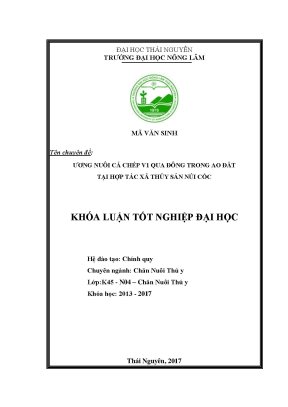 Luận văn ươm nuôi cá chép v1 qua đông trong ao đất tại hợp tác xã thủy sản núi cốc
