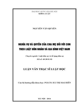 Nghĩa vụ và quyền của cha mẹ đối với con theo luật hôn nhân và gia đình việt nam luận văn ths luật