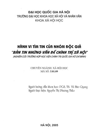 Luận văn thạc sĩ xã hội học hành vi tìm tin của nhóm độc giả bản tin những vấn đề chính trị xã hội nghiên cứu trường hợp học viện chính trị quốc gia hồ chí minh