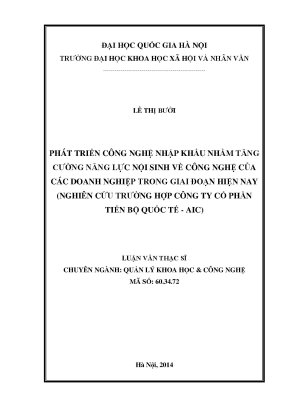 Luận văn quản lý khoa học phát triển công nghệ công nghệ nhập khẩu năng lực nội sinh doanh nghiệp