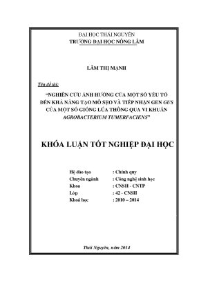 Luận văn thạc sĩ nghiên cứu ảnh hưởng của một số yếu tố đến khả năng tạo mô sẹo và tiếp nhận gen gus của một số giống lúa thông qua vi khuẩn agrobacterium tumerfaciens