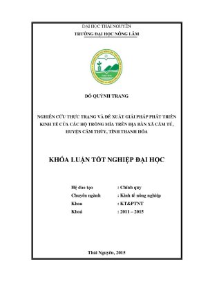 Luận văn thạc sĩ nghiên cứu thực trạng và đề xuất giải pháp phát triển kinh tế của các hộ trồng mía trên địa bàn xã cẩm tú huyện cẩm thủy tỉnh thanh hóa
