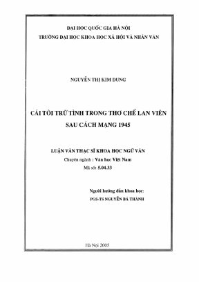 Luận văn thạc sĩ khoa học văn học cái tôi trữ tình trong thơ chế lan viên sau cách mạng 1945