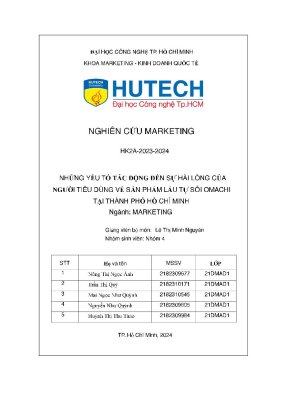 Những yếu tố tác động đến sự hài lòng của người tiêu dùng về sản phẩm lẩu tự sôi omachi tại thành phố hồ chí minh