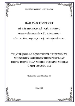 Đề tài sinh viên nghiên cứu khoa học thực trạng lao động trẻ em ở việt nam và những kiến nghị hoàn thiện pháp luật trong tương quan nghiên cứu kinh nghiệm ở một số quốc gia
