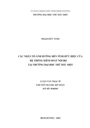 Luận văn thạc sĩ các nhân tố ảnh hưởng đến tính hữu hiệu của hệ thống kiểm soát nội bộ tại trường đại học thủ dầu một