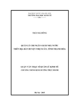 Luận văn thạc sĩ quản lý chi ngân sách nhà nước trên địa bàn huyện thọ xuân tỉnh thanh hóa