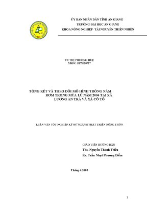 Luận văn tổng kết và theo dõi mô hình trồng nấm rơm trong mùa lũ năm 2004 tại xã lương an trà và xã cô tô