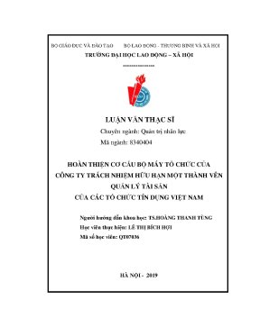 Luận văn thạc sĩ hoàn thiện cơ cấu bộ máy tổ chức của công ty trách nhiệm hữu hạn một thành viên quản lý tài sản của các tổ chức tín dụng việt nam