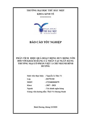 Báo cáo tốt nghiệp phân tích hiệu quả hoạt động huy động vốn đối với khách hàng cá nhân tại ngân hàng tmcp việt á chi nhánh bình dương