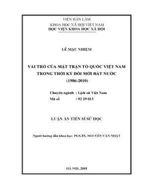 Luận án tiến sĩ vai trò của mặt trận tổ quốc việt nam trong thời kỳ đổi mới đất nước 19862010