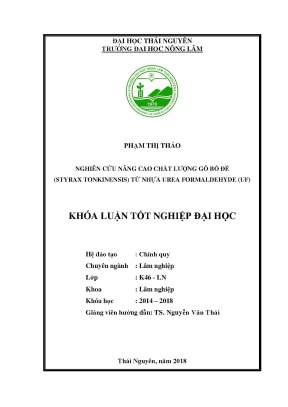 Luận văn nghiên cứu nâng cao chất lượng gỗ bồ đề styrax tonkinensis từ nhựa urea formaldehyde