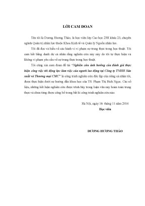 Luận văn nghiên cứu ảnh hưởng của đánh giá thực hiện công việc tới động lực làm việc của người lao động tại công ty tnhh sản xuất và thương mại cmc