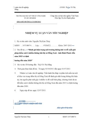 Luận văn đánh giá hiện trạng môi trường không khí và đề xuất giải pháp kiểm soát ô nhiễm không khí thị xã đồng xoài tỉnh bình phước đến năm 2015 và định hướng đến năm 2020