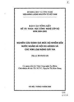 Luận văn nghiên cứu đánh giá mức độ nhiễm bẩn nước ngầm hà nội do arsen và các kim loại nặng gây ra