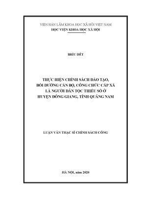 Luận văn thạc sĩ thực hiện chính sách đào tạo bồi dưỡng cán bộ công chức cấp xã là người dân tộc thiểu số ở huyện đông giang tỉnh quảng nam