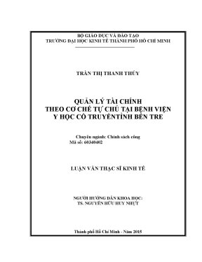 Luận văn thạc sĩ quản lý tài chính theo cơ chế tự chủ tại bệnh viện y học cổ truyền tỉnh bến tre