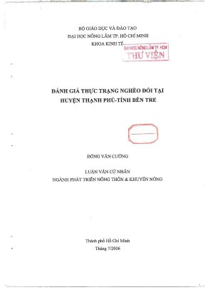 Khóa luận tốt nghiệp phát triển nông thôn đánh giá thực trạng nghèo đói tại huyện thạnh phú tỉnh bến tre