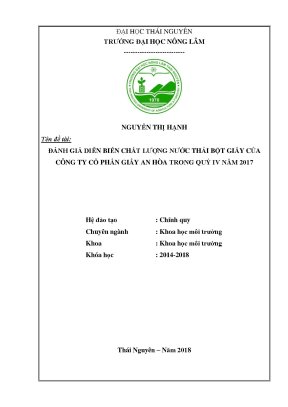 Luận văn đánh giá diễn biến chất lượng nước thải bột giấy của công ty cổ phần giấy an hòa tỉnh tuyên quang trong quý iv năm 2017