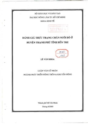 Khóa luận tốt nghiệp phát triển nông thôn đánh giá thực trạng chăn nuôi bò ở huyện thạnh phú tỉnh bến tre