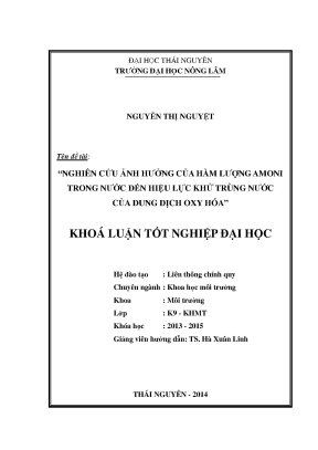 Luận văn thạc sĩ nghiên cứu ảnh hưởng của hàm lượng amoni trong nước đến hiệu lực khử trùng nước của dung dịch oxy hóa