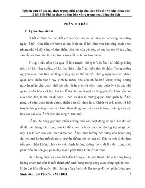 Khoá luận tốt nghiệp nghiên cứu về giá trị thực trạng giải pháp cho việc bảo tồn và khai thác các lễ hội hải phòng theo hƣớng bền vững trong hoạt động du lịch