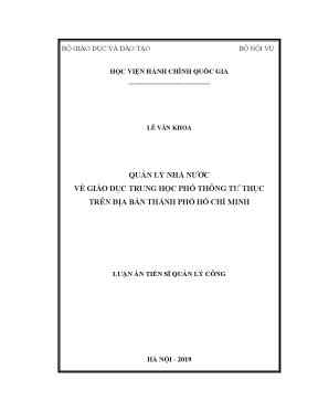 Luận án tiến sĩ quản lý nhà nước về giáo dục trung học phổ thông tư thục trên địa bàn thành phố hồ chí minh