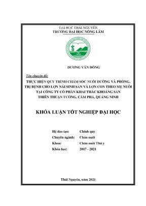 Luận văn tốt nghiệp thực hiện quy trình chăm sóc nuôi dưỡng và phòng trị bệnh cho lợn nái sinh sản và lợn con theo mẹ tại công ty cổ phần khai thác khoáng sản thiên thuận tường quảng ninh