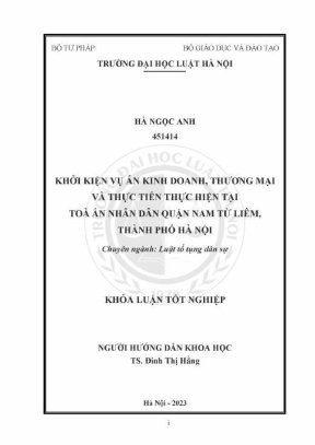 Khoá luận tốt nghiệp khởi kiện vụ án kinh doanh thương mại và thực tiễn hiện tại toà án nhân dân quận nam từ liêm thành phố hà nội