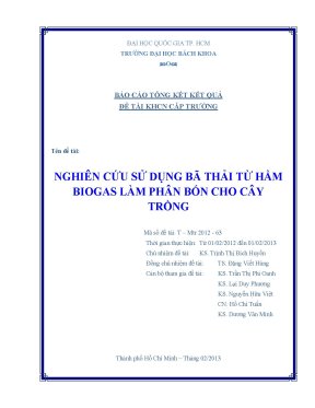 Đề tài nghiên cứu khoa học cấp trường nghiên cứu sử dụng bã thải từ hầm biogas làm phân bón cho cây trồng