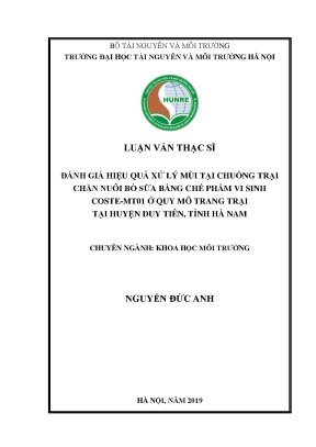 Luận văn thạc sĩ đánh giá hiệu quả xứ lý mùi tại chuồng trại chăn nuôi bò sữa bằng chế phẩm vi sinh coste mt01 ở quy mô trang trại tại huyện duy tiên tỉnh hà nam