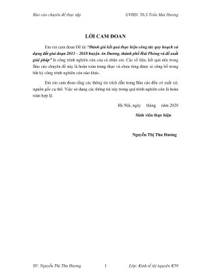 Đánh giá kết quả thực hiện công tác quy hoạch sử dụng đất giai đoạn 2011 2018 huyện an dương thành phố hải phòng và đề xuất giải pháp