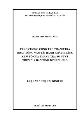 Tăng cường công tác thanh tra hoạt động vận tải hành khách bằng xe ô tô của thanh tra sở giao thông vận tải trên địa bàn tỉnh bình dương luận văn thạc sĩ chuyên ngành quản trị kinh doanh