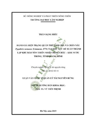 Luận văn thạc sĩ đánh giá hiện trạng quần thể loài chà vá chân nâu pygathrix nemaeus linnaeus 1771 tại khu vực đề xuất thành lập khu bảo tồn thiên nhiên động châu khe nước trong tỉnh quảng bình
