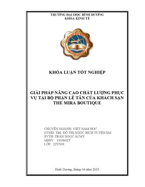 Giải pháp nâng cao chất lượng phục vụ tại bộ phận lễ tân của khách sạn the mira boutique khóa luận tốt nghiệp