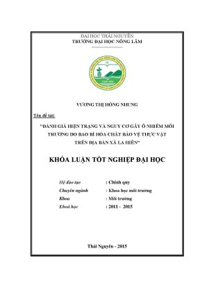 Luận văn thạc sĩ đánh giá hiện trạng và nguy cơ gây ô nhiễm môi trường do bao bì hóa chất bảo vệ thực vật trên địa bàn xã la hiên
