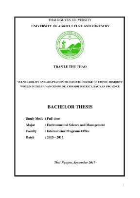 Luận văn vulnerability and adaption to climate change of ethnic minority women in thanh van commune cho moi district bac kan province