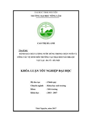 Luận văn đánh giá chất lượng nước dùng trong chăn nuôi và công tác vệ sinh môi trường tại trại heo nái mr lộc vật lại ba vì hà nội